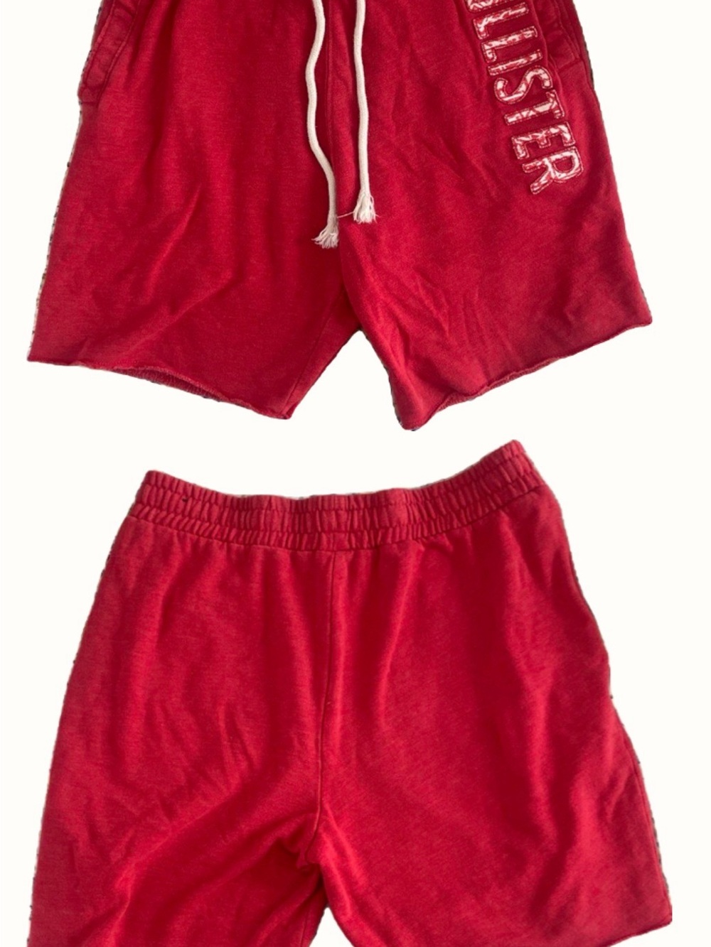Hollister Women's Red Terry Drawstring Shorts with Side Logo